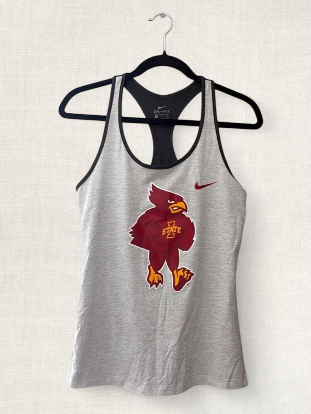Nike Gray Racerback Tank with Cardinal and Gold Mascot